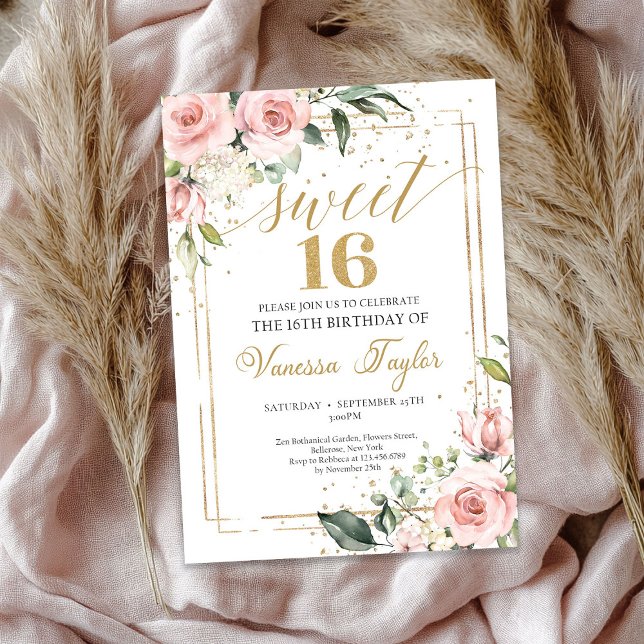 Blush pink gold frame rose gold dusty rose invitation (Blush pink gold frame rose gold dusty rose invitation)