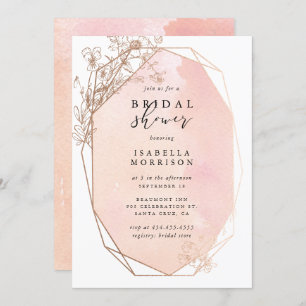 Blush Pink Gold Geometric Floral Bridal Shower Invitation