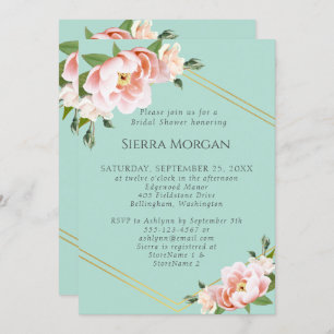 Blush Pink Gold Geometric Mint Green Bridal Shower Invitation
