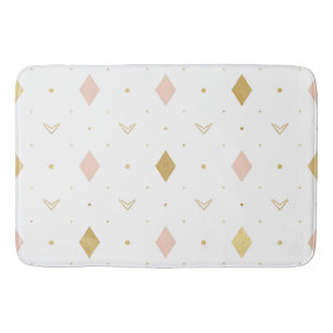 Blush Pink Gold Geometric Pattern Bath Mat