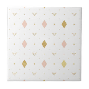 Blush Pink Gold Geometric Pattern Ceramic Tile
