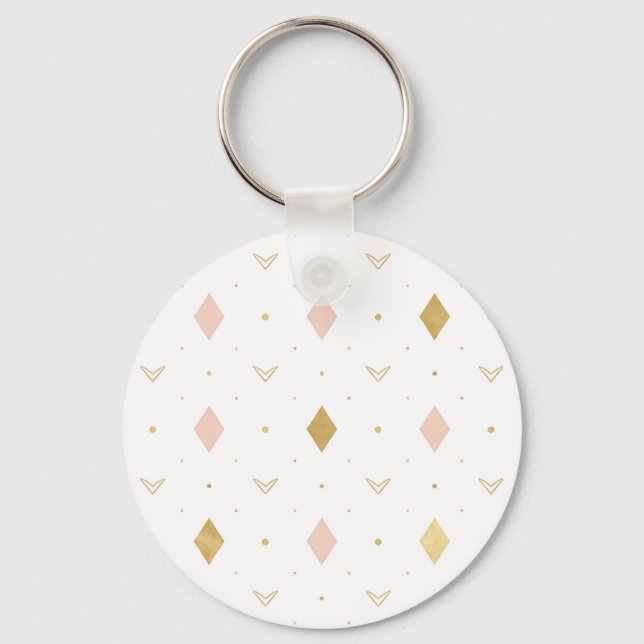 Blush Pink Gold Geometric Pattern Key Ring (Front)