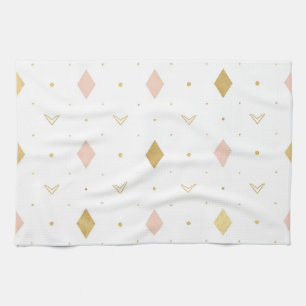 Blush Pink Gold Geometric Pattern Tea Towel