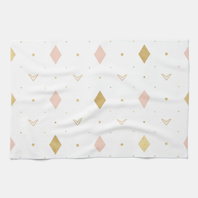 Blush Pink Gold Geometric Pattern Tea Towel (Horizontal)