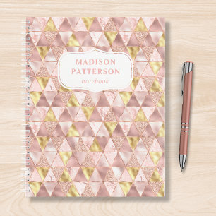 Blush Pink Gold Geometric Shimmer Pattern Name Notebook