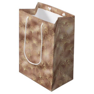 Blush Pink Gold Ginkgo Leaves Elegant Botanical 10 Medium Gift Bag