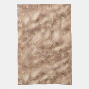 Blush Pink Gold Ginkgo Leaves Elegant Botanical 10 Tea Towel