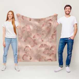 Blush Pink Gold Ginkgo Leaves Elegant Botanical 1 Fleece Blanket