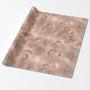 Blush Pink Gold Ginkgo Leaves Elegant Botanical 1 Wrapping Paper