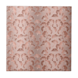 Blush Pink Gold Ginkgo Leaves Elegant Botanical 2 Ceramic Tile