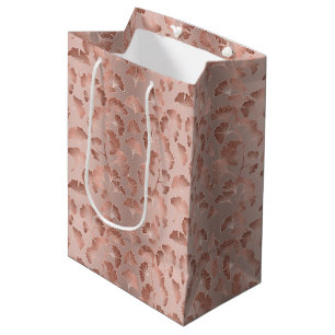 Blush Pink Gold Ginkgo Leaves Elegant Botanical 2 Medium Gift Bag