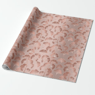 Blush Pink Gold Ginkgo Leaves Elegant Botanical 2 Wrapping Paper