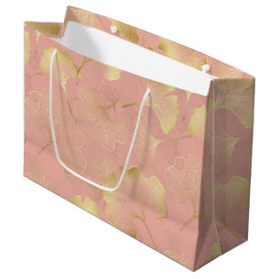 Blush Pink Gold Ginkgo Leaves Elegant Botanical 3 Large Gift Bag