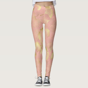 Blush Pink Gold Ginkgo Leaves Elegant Botanical 3 Leggings
