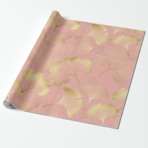 Blush Pink Gold Ginkgo Leaves Elegant Botanical 3 Wrapping Paper