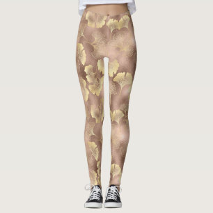 Blush Pink Gold Ginkgo Leaves Elegant Botanical 6 Leggings