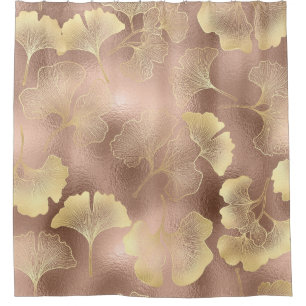 Blush Pink Gold Ginkgo Leaves Elegant Botanical 6 Shower Curtain