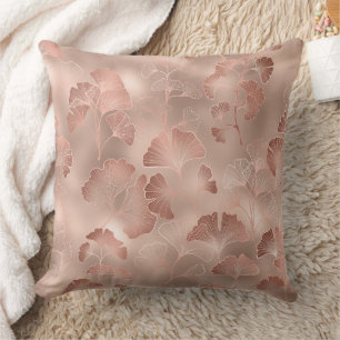 Blush Pink Gold Ginkgo Leaves Elegant Botanical Cushion