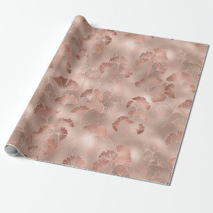 Blush Pink Gold Ginkgo Leaves Elegant Botanical Wrapping Paper