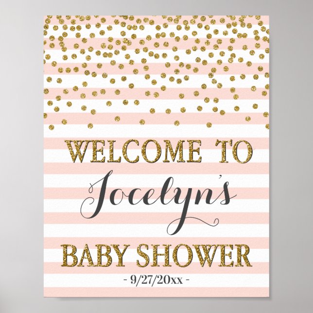 Blush Pink Gold Girl Baby Shower Welcome Sign (Front)