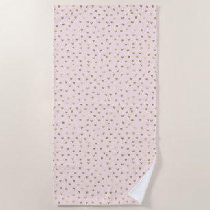 Blush Pink Gold Glam Hearts Abstract Beach Towel