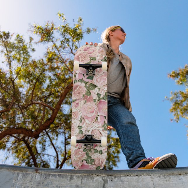 Blush Pink Gold Glam Roses Skateboard (Outdoor 1)