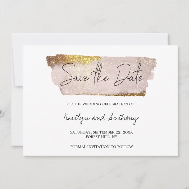 Blush Pink & Gold Glam Script Save The Date (Front)