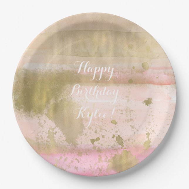 Blush Pink Gold Glam Watercolor Hello Beautiful Paper Plate (Front)