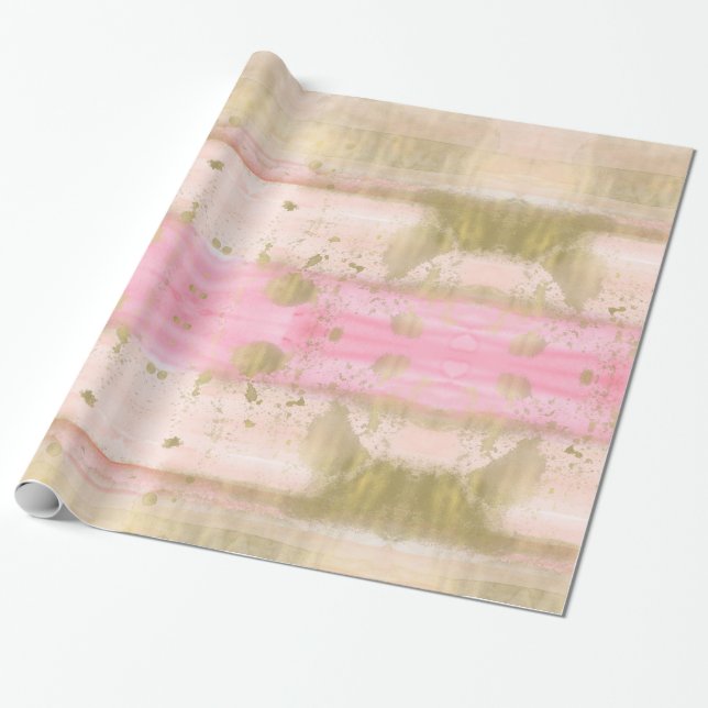 Blush Pink Gold Glam Watercolor Hello Beautiful Wrapping Paper (Unrolled)