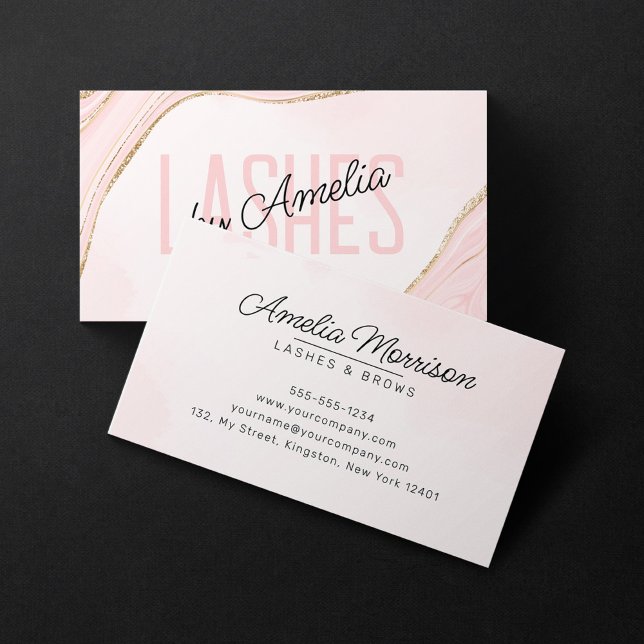 Blush Pink Gold Glitter Agate Eye Lashes Brows Business Card (Creator Uploaded)