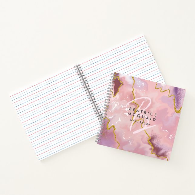 Blush Pink Gold Glitter Agate Monogram Business  Notebook (Inside)