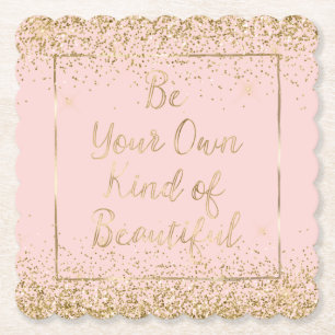 Blush Pink Gold Glitter Beautiful Quote Paper Coaster