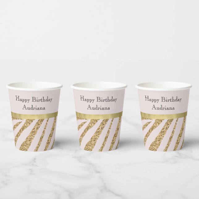 Blush Pink Gold Glitter Birthday Paper Cups (Multi)