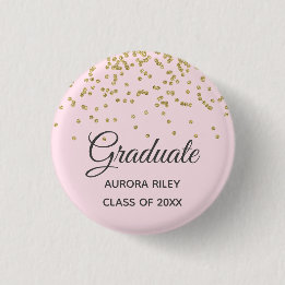 Blush Pink Gold Glitter Confetti Graduation Favor 3 Cm Round Badge