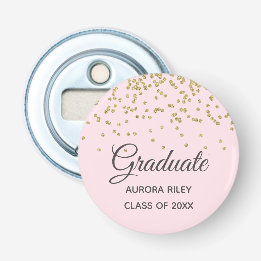 Blush Pink Gold Glitter Confetti Graduation Favour Bottle Opener