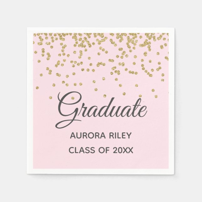 Blush Pink Gold Glitter Confetti Graduation Favour Napkin (Front)