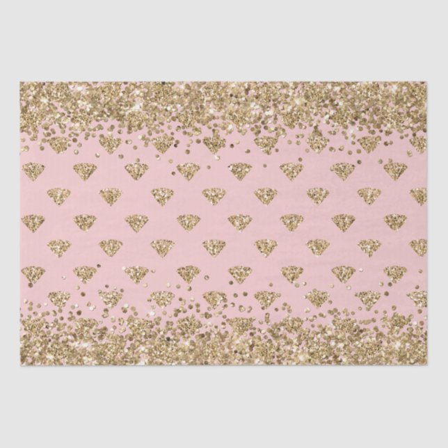 Blush Pink Gold Glitter Diamonds Sparkle Tissue Paper (Front)