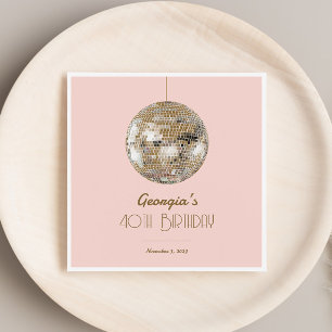 Blush Pink Gold Glitter Disco Ball Birthday Napkin