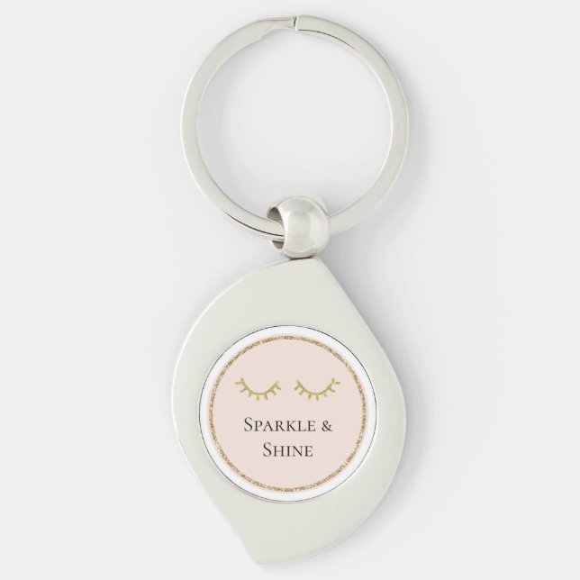 Blush Pink Gold Glitter Eyelashes Sparkle   Key Ring (Front)