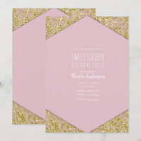 Blush Pink Gold Glitter Flakes Glam Sweet 16 Party