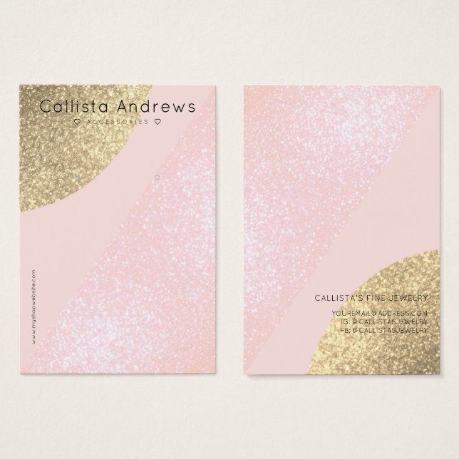 Blush Pink Gold Glitter Geo Heart Earrings Display (Front & Back)