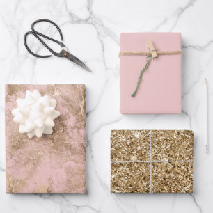 Blush Pink Gold Glitter Glam  Wrapping Paper Sheet