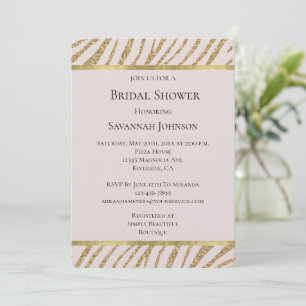 Blush Pink Gold Glitter Glitzy Strip Bridal Shower Invitation