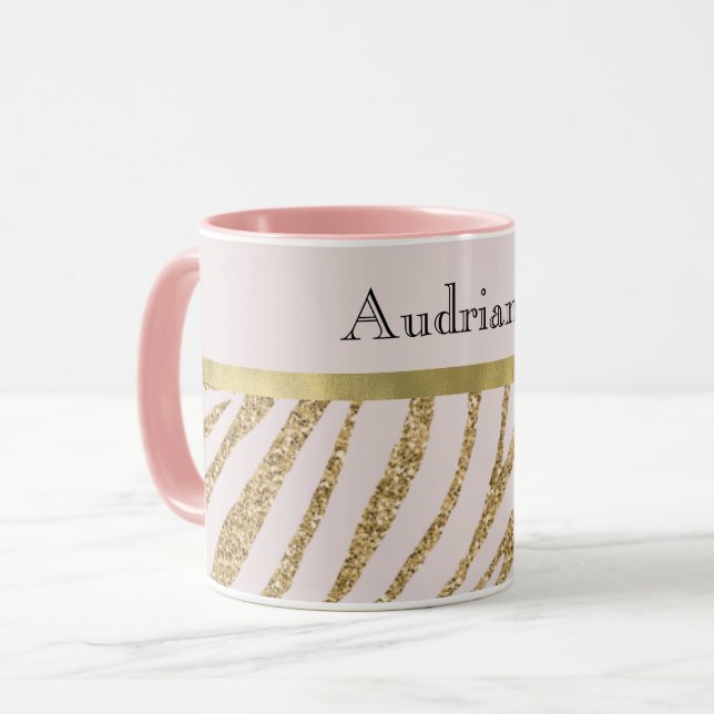Blush Pink Gold Glitter Glitzy Stripes  Mug (Front Left)