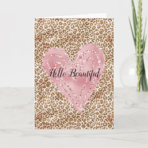Blush Pink Gold Glitter Heart Leopard Print Card