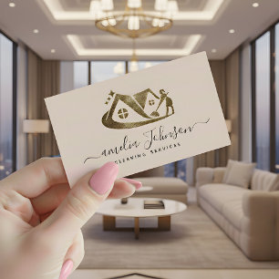 Blush Pink Gold Glitter House Cleaning Service Business Card