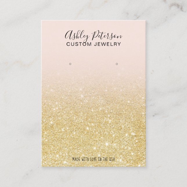 Blush pink gold glitter jewellery earring display business card (Front)