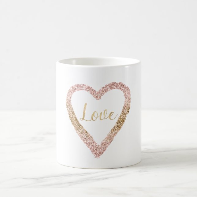 Blush Pink Gold Glitter Love Heart Coffee Mug (Center)