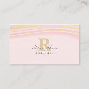 Blush Pink Gold Glitter Monogram Girly Chic Business Card
