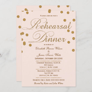 blush pink gold glitter rehearsal dinner invites